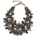 Wire-woven Black Glass Beads Bib Necklace (India)