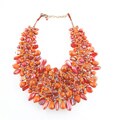 Wire-woven Tangerine and Multicolored Glass Beads Bib Necklace (India)