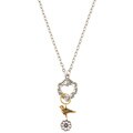 Charming Life Pewter Two-Tone Heart, Bird and Flower Necklace