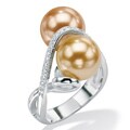 Angelina D'Andrea Silver Freshwater Pearl and Cubic Zirconia Ring (12 mm)