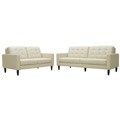 Caledonia Cream Leather Modern Sofa and Loveseat Set