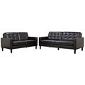 Caledonia Black Leather Modern Sofa and Loveseat Set