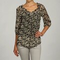 Quintessential Women's 3/4-sleeve Tie Neck Abstract Floral Print Peasant Top