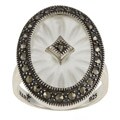 MARC Sterling Silver White Crystal and Marcasite Oval Ring