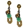 Charming Life Goldtone Green Aventurine and Chinese Coin Earrings