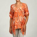 Ninety Women's Orange 3/4-sleeve Shark Tail Blouse