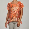 Ninety Women's Orange Multi Print Woven Basic T-shirt