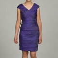 London Times Women's Purple Shimmer Shutter Pleat Cap-sleeve Dress