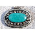 Silver Tribal Horizontal Oval Green Jasper Pendant (Afghanistan)