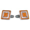 Cuff Daddy Silvertone Orange Enamel Square Cuff Links