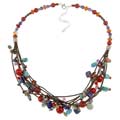 Southwest Moon Sterling Silver Multi-gemstone Leather Cord Necklace