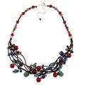Southwest Moon Sterling Silver Multi-gemstone Leather Cord Necklace