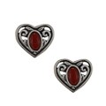 Southwest Moon Sterling Silver Red Coral Filigree Stud Earrings