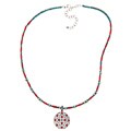Southwest Moon Sterling Silver Coral and Turquoise Bead Necklace