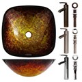 Geyser Tempered Glass Gold-amber/ Brown Bathroom Vessel Sink Faucet Combo
