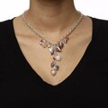 Charming Life Silvertone Rose Quartz and Jade Heart Charm Necklace