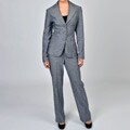 Signature by Larry Levine Women's Navy Linen-blend Cross-dye Pant Suit