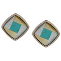 Southwest Moon Sterling Silver Gemstone Square Stud Earrings 