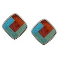 Southwest Moon Silver Multi-gemstone Square Stud Earrings