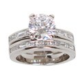 Silvertone Clear Cubic Zirconia Bridal-style Ring Set