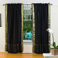 Black 84-inch Rod Pocket Sheer Sari Curtain Panel Pair (India)