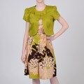 Danny & Nicole Women's Green/ Brown Belted Dress with Bolero Jacket