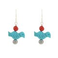 Southwest Moon Sterling Silver Turquoise and Red Coral Bird Earrings