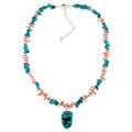Southwest Moon Sterling Silver Turquoise and Pink Coral Necklace