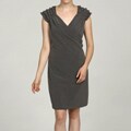 Emma & Michele Women's Charcoal Faux Wrap Cap-sleeve Dress