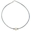 Kabella Silver and Blue Steel White FW Pearl Necklace (10-11 mm)