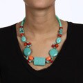 Crystale Silvertone Turquoise and Coral Cluster Necklace