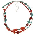 Crystale Silvertone Coral and Turquiose 2-row Necklace