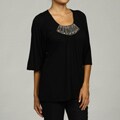 Cable & Gauge Women's Angel Sleeve Beaded Top