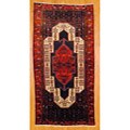 Persian Hand-knotted Ivory/ Red Hamadan Wool Rug (4'8 x 9'3)