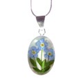 Sterling Silver Forgetmenot Flowers Medium Oval Necklace (Mexico)