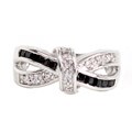 Silvertone Black and White Cubic Zirconia Bow-Tie Ring