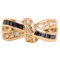 Goldtone Black and White Cubic Zirconia Bow-tie Ring