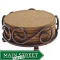 Thirstystone Natural Cork Drink Coasters in a Bronze Scroll Holder