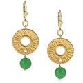 Charming Life Goldtone Radiant Sun Earrings with Green Ball Bead Accent