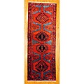 Persian Hand-knotted Red/ Navy Tribal Hamadan Wool Rug (3'6 x 9'7)