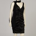 Onyx Nite Women's Plus Size Black Ruched Satin Dress