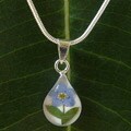 Sterling Silver Single Forgetmenot Flower Tear Drop Necklace (Mexico)