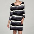 Jonathan Martin Women's Black Stripe Long-sleeve Belted Dress