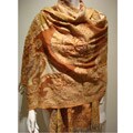 Selection Privee 'Emilie' Gold Wool Paisley Embroidered Shawl