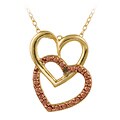 18k Two-tone Gold over Silver Champagne Diamond Double Heart Necklace