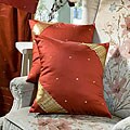 Set of 2 Handmade Rust-colored Decorative Sari Pillow Covers (India)