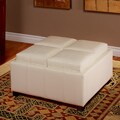 Studio Size Cream 4-tray Leather Ottoman