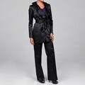 Nine West Women's Black Ruffle Belted Trench and Pant Suit