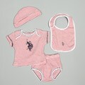 US Polo Newborn Boy's 4-piece Stripe Bib & Beanie Set
