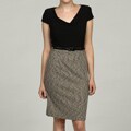 R&M Richards Women's Tweed Knit Cowl Neck Belted Dress